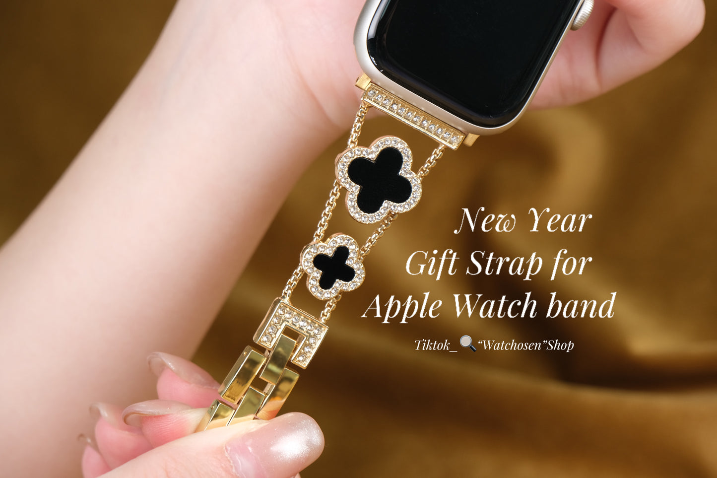 Four Leaf Clover watch band(Band Only),Fashion Watch Band Compatible with AppleWatch Ultra Series10/9/8/716/5/4/3/2/1/SE,Replacement Watch Band for Women,Adjustable length,Fashion&Refinement&Nobility,Smart Watch Accessories